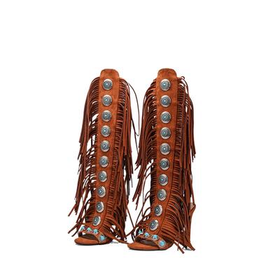 Mode 2025 Sommer Kuhveloursleder Damen Sandalen Peep Toe Sexy Schnürstiefel Kniehoch Schuhe Zapatos De Mujer Hohe Absätze