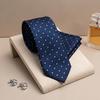 [S&W SHLAX&WING] Dot Tie & Pocket Square Set, Navy Blue with White Dots, Business Formal, Extra Long (160cm)