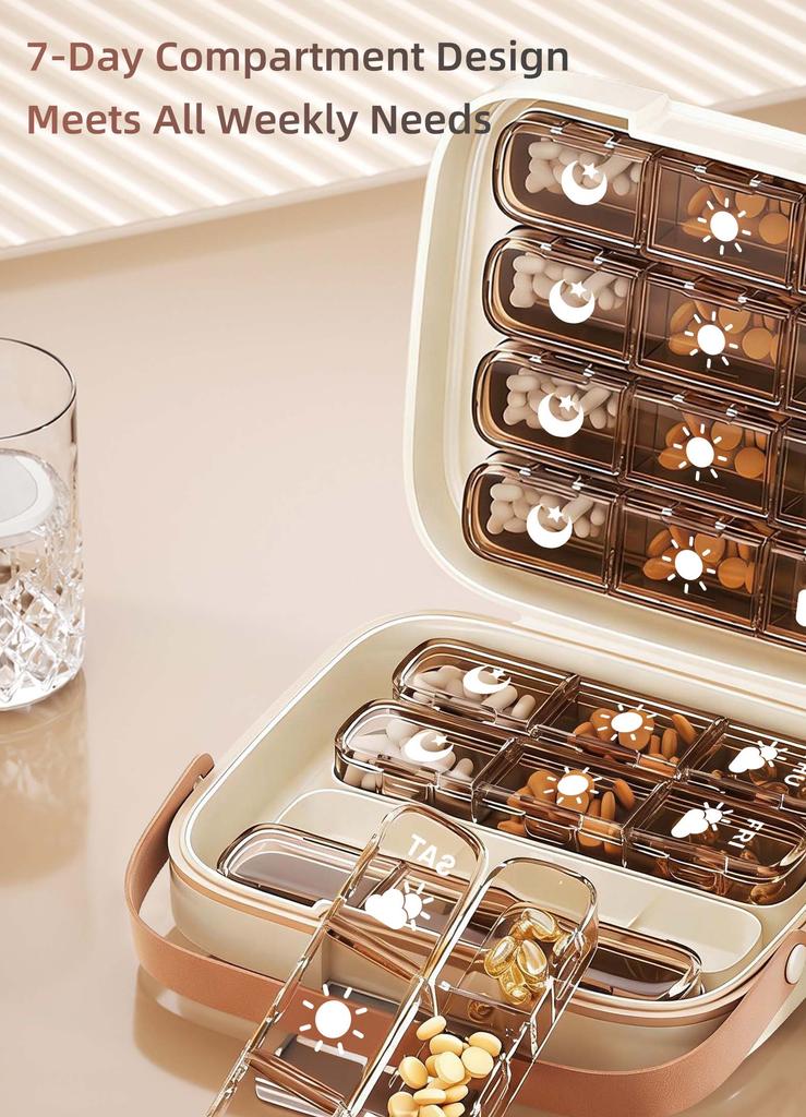 7-Day Pill Box with 24/32 Compartments a Convenient And Portable Pill Organizer, Senior-Friendly Medication Box Weekly Pill Box