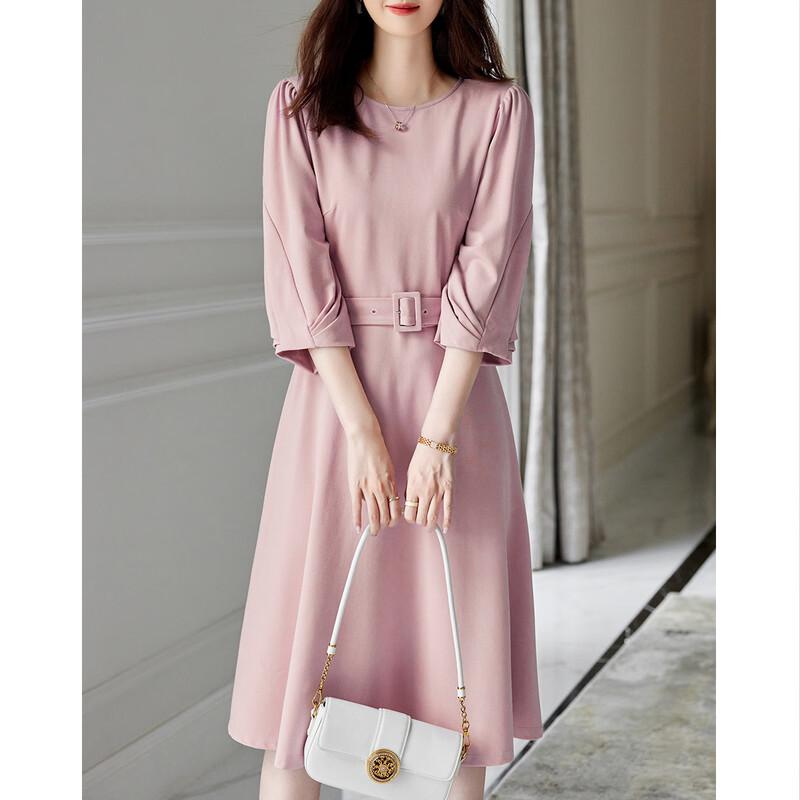 Demana Hepburn Style Round Neck Lantern Sleeve Mid-Length Dress