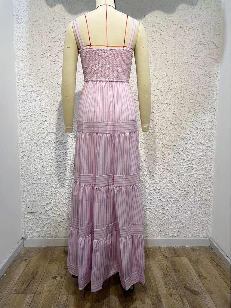 2024 Frühling/Sommer Europäisches & Amerikanisches Damen Sexy Gestreiftes Taillenbetonendes Trägerkleid