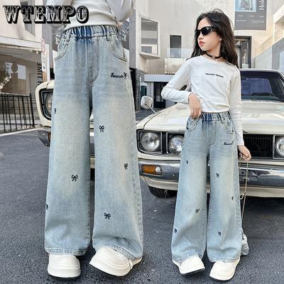 Girls' Jeans for Spring and Autumn Children's Straight Leg Pants for Outerwear Loose and Wide Leg Pants for Spring