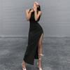 European and American Round Neck Sleeveless Slit Dress, New Summer Pure and Innocent Style, Hip-hugging Mid-length Skirt for Women