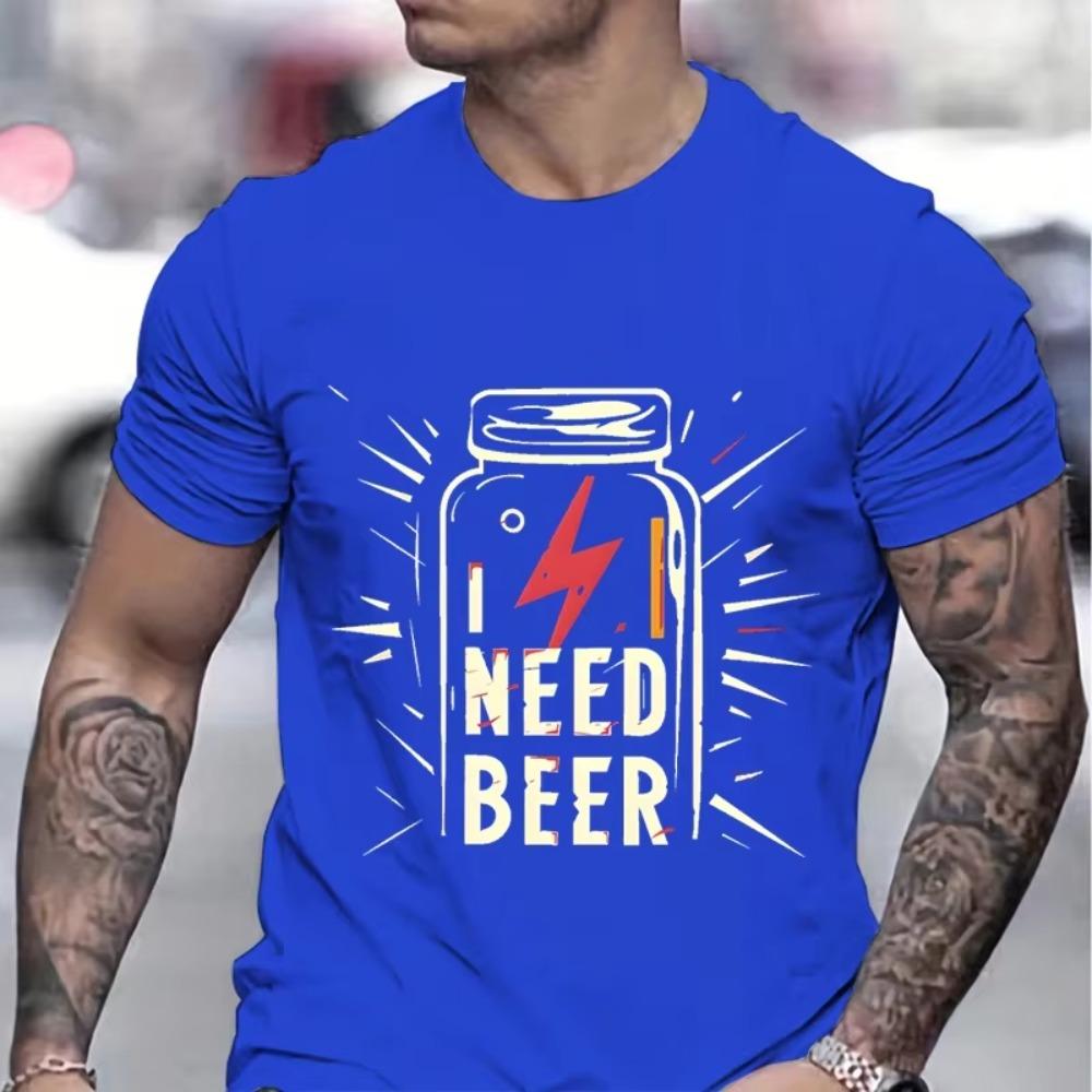 Battery I Need Beer Print Fashion Men T-shirts Celebration Graphic Design Funny Beer Shirt Men Battery Beer Lover Gifts Tshirt
