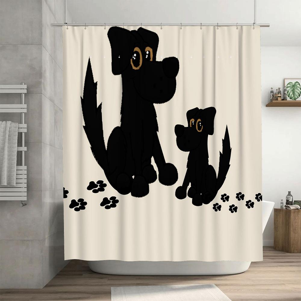 Adorable Black Dog Duo: Fun and Whimsical Cartoon Pattern Shower Curtain for a Cozy and Playful Bathroom Décor