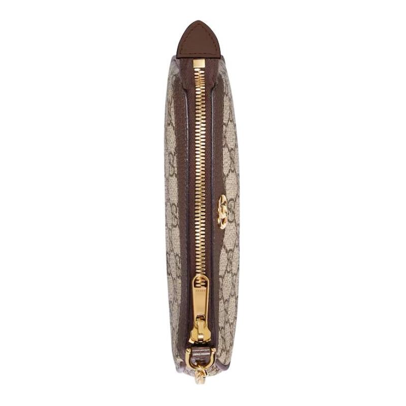 Gucci Ophidia Double G Gold Hardware Brown Leather Trim Handbag Mini Women's Beige and Ebony
