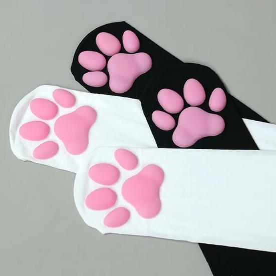 Cat Paw Thigh High Socks for Women 3D Toe Beans Cat Claw Pad Socks Elastic Knee-High Stockings with Silicone Grips Animal Cosplay Outfit