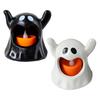 Halloween Ghost Candle Holder with LED Candle, Cute Tea Light Tabletop Decoration Holder, Spooky for Indoor Home Decor, Holiday Party Supplies Shaped