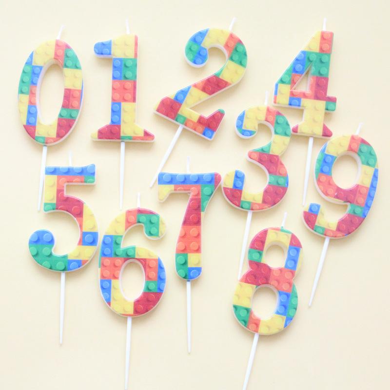 New Building Blocks Number 0-9 Birthday Cake Candle Lego Cartoon Theme Decoration