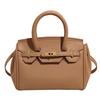 Solid Color Handheld Leather Bag With Lock Closure For Casual Outings