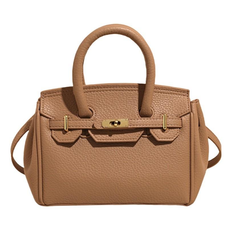 Solid Color Handheld Leather Bag With Lock Closure For Casual Outings