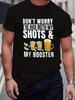 Unisex O Neck Tee Beer Shots Booster Funny Print Cotton Short Sleeve Loose Summer Street Breathable Daily Casual Basic Wear Top