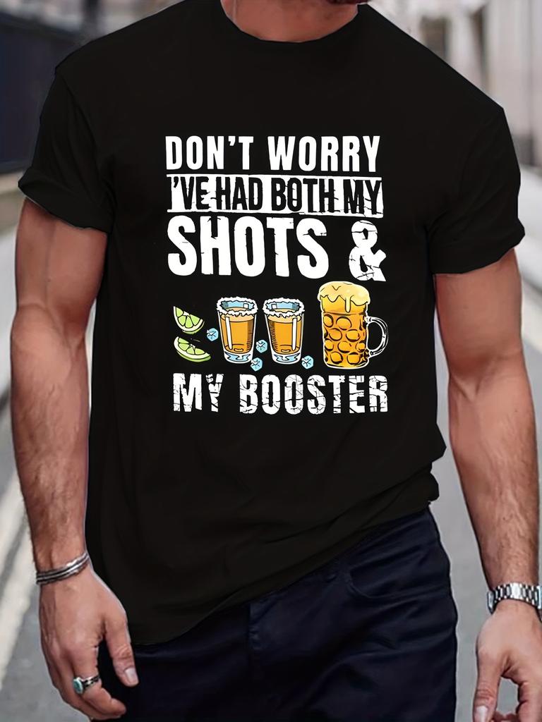 Unisex O Neck Tee Beer Shots Booster Funny Print Cotton Short Sleeve Loose Summer Street Breathable Daily Casual Basic Wear Top