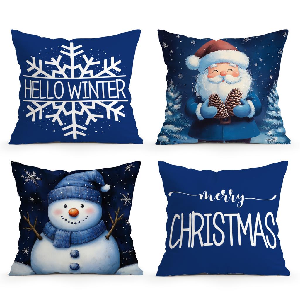 Christmas Snowman And Dwarves Pillowcase Bedroom Sofa Cushion Cover 100% Polyester Living Room Cushion Pillowcase Home Decor