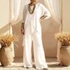 2026 Summer European & American Women's Cotton-Linen Two-Piece: Loose Casual Suit with Irregular Hem