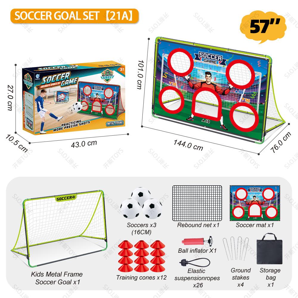 57 Inch Kids Soccer Goal Set Iron Soccer Training Equipment Outdoor Sports Gift Portable Soccer Toy