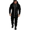 Winter Men's Hooded Fleece Jumpsuit with Solid Color and Color Blocking Casual Workwear Set for Men