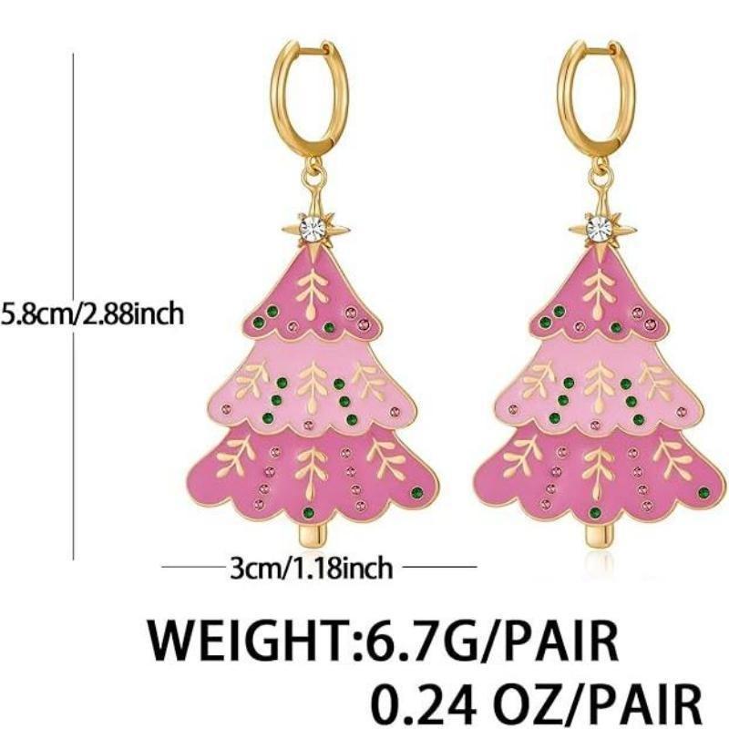 Premium Alloy Pink Christmas Tree Earrings And Necklace Set Perfect For Holiday Gatherings