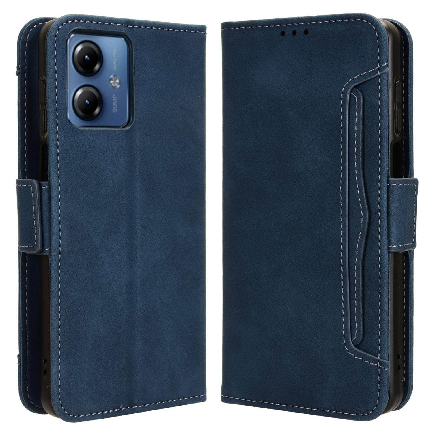 

For Motorola Moto G14 4G Shockproof Phone Cover Wallet PU Leather Phone Stand Case with Multiple Card Slots Blue