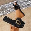 Summer Square Headed Comfortable Flat Sandals Able Style Anti Slip Bow Casual Women's Slippers In Large Size