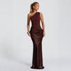 Damen Freizeit Langarm Eng Einfarbig U-Ausschnitt Träger Bodycon Langes Kleid