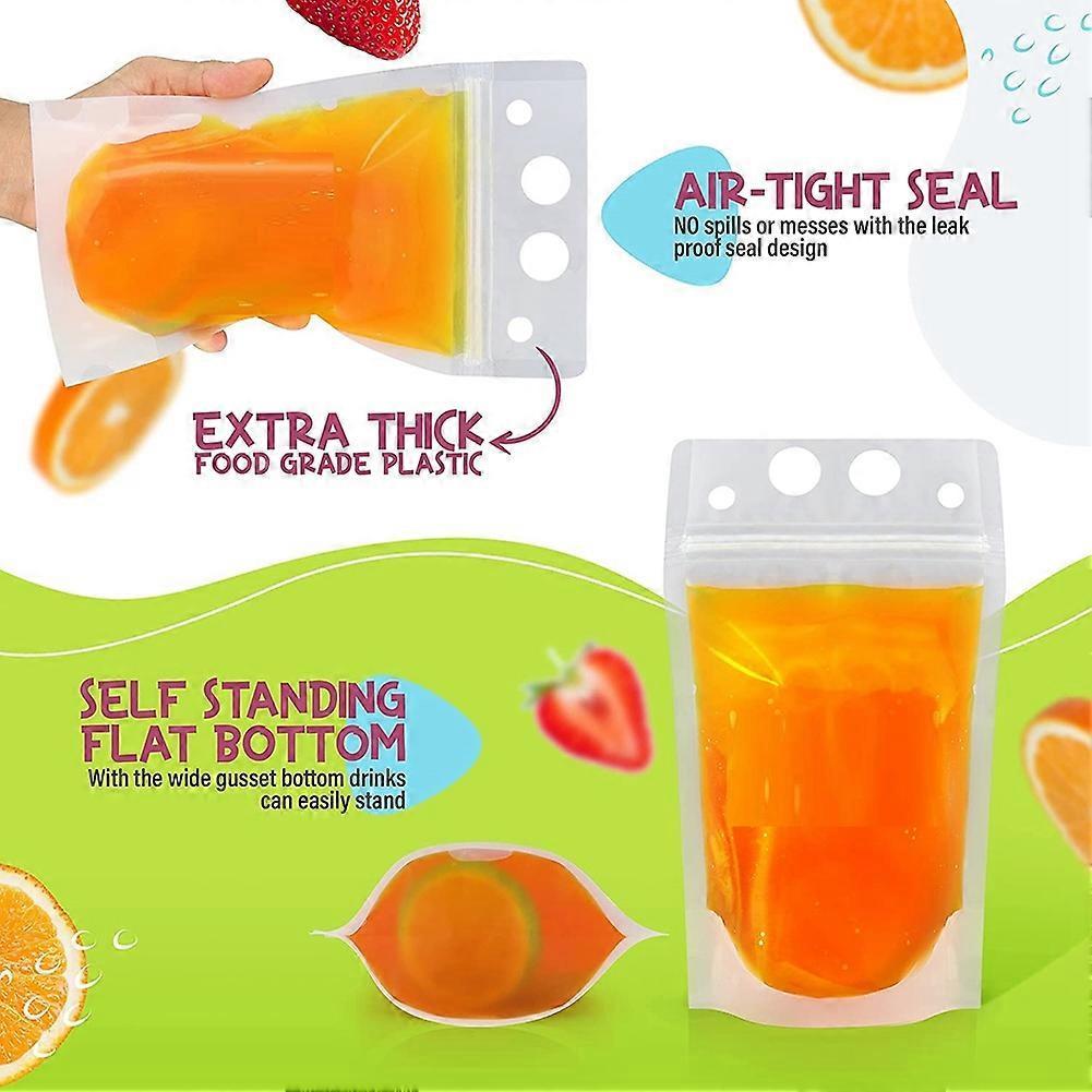 100Pcs 16Oz Drink Pouches for Adults - Drink Pouches with Straws X100 - Resealable Smoothie Pouches