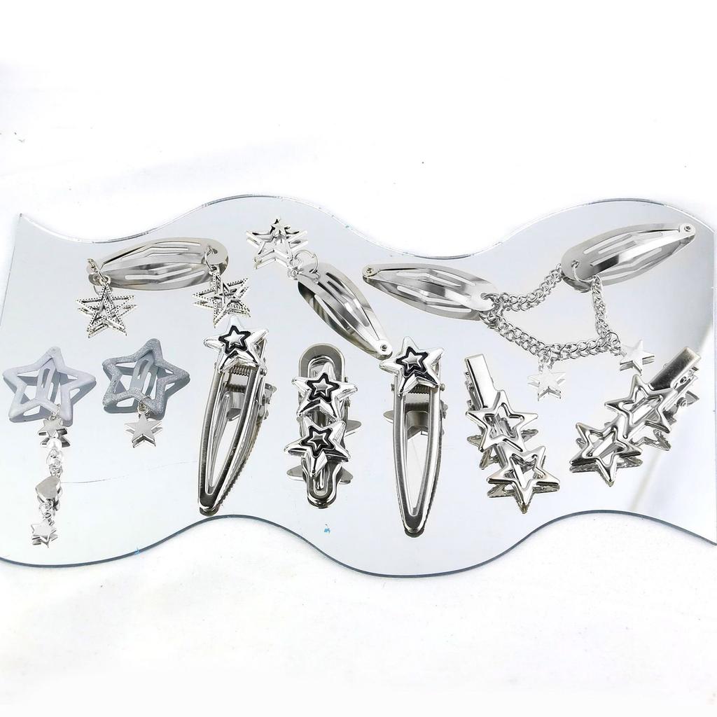10Pcs/5Pcs Star Pendant Hair Clips Unique Pentagrams Barrettes for Women Hair Accessories Metal Chain Gothic Hair Pins