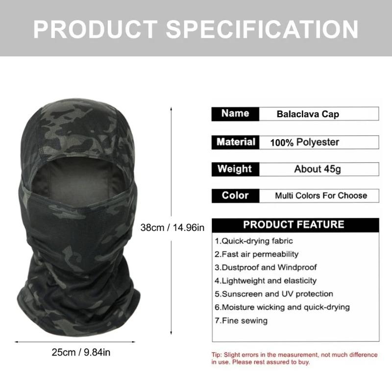Balaclava Camouflage Cappello Maschera Integrale per Ciclismo Sport all'Aperto Caccia Escursionismo Maschera da Sci Casco da Moto Cappello Interno