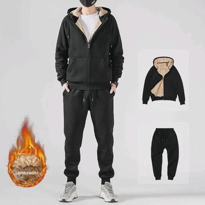 Korean Style Lambskin Cardigan and Sweatpants Set - Plush, Warm, Plus-Size, Two-Piece Sportswear