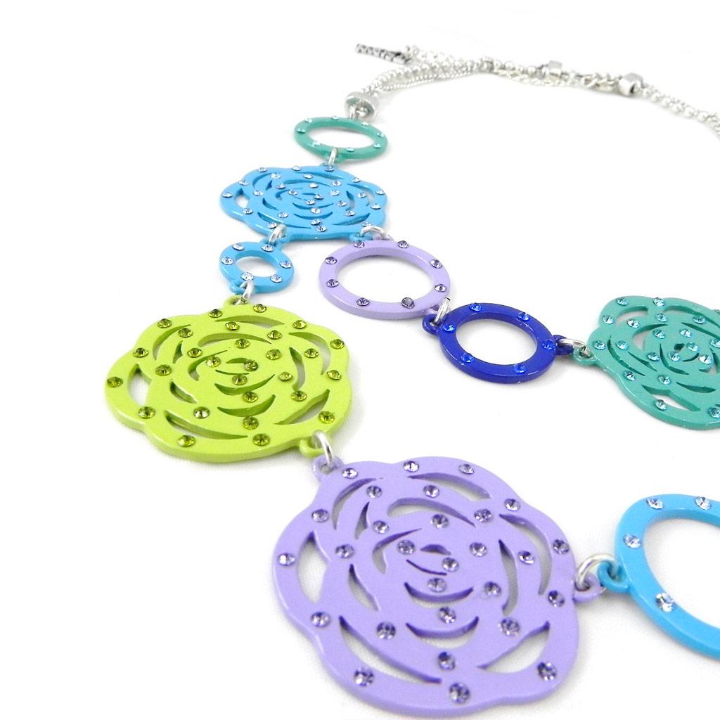 Les Trésors De Lily [H0805] - Designer Necklace 'Camélia' Blue Mauve Green