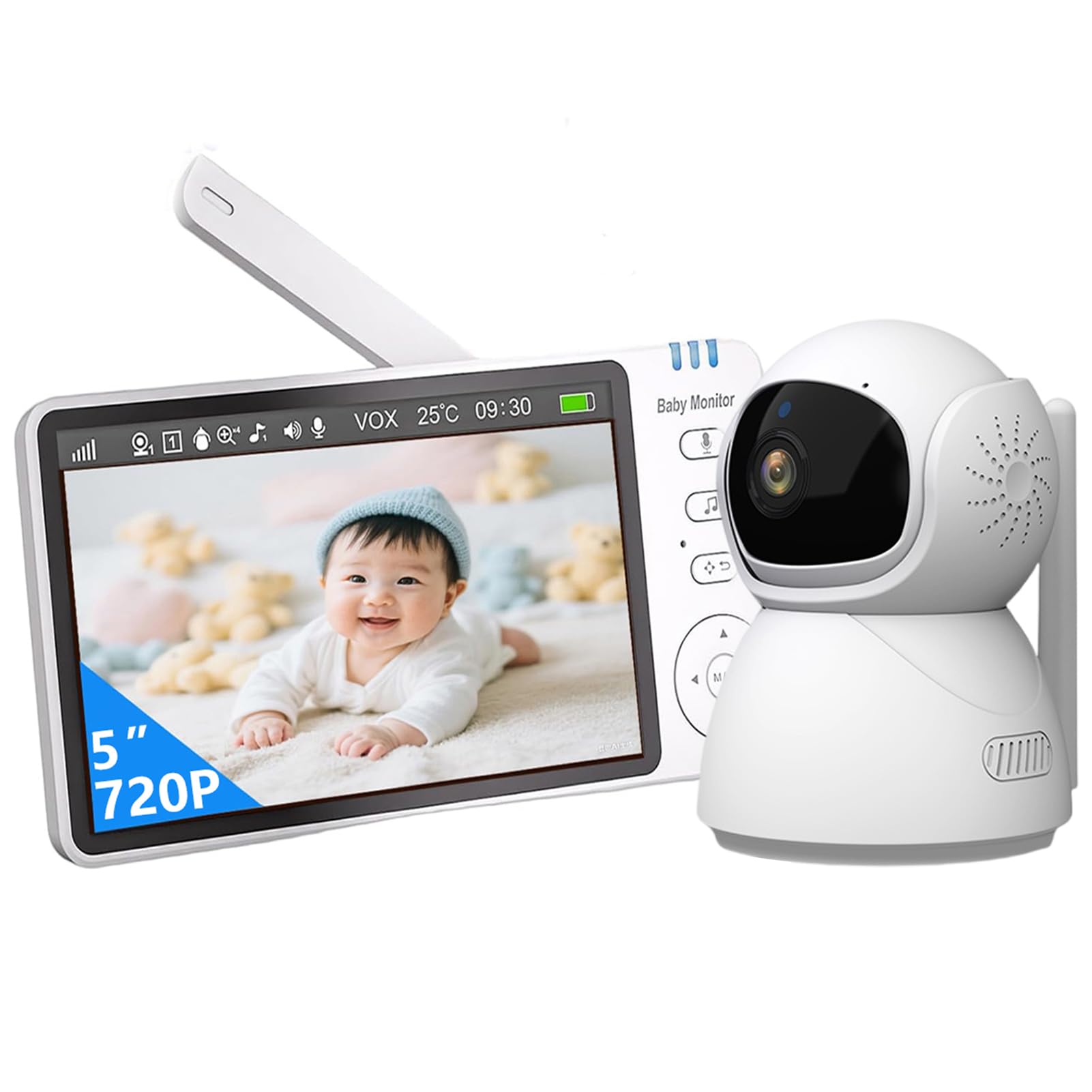 

ZAIDER Видеоняня с функцией поворота и VOX, дистанционный контроль температуры ребенка, 720P, ночное видение, без помех, для ребенка в помещении, для пожилых, подарок для ребенка, функция энергосбережения,