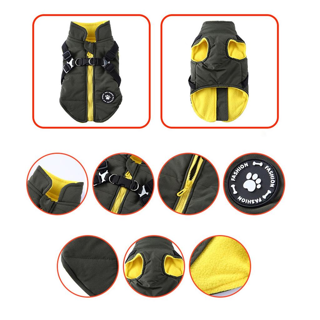 Winter Dog Vest With Integrated  No Pull Waterproof Warm Fleece Back Zipper For Small Medium Dog