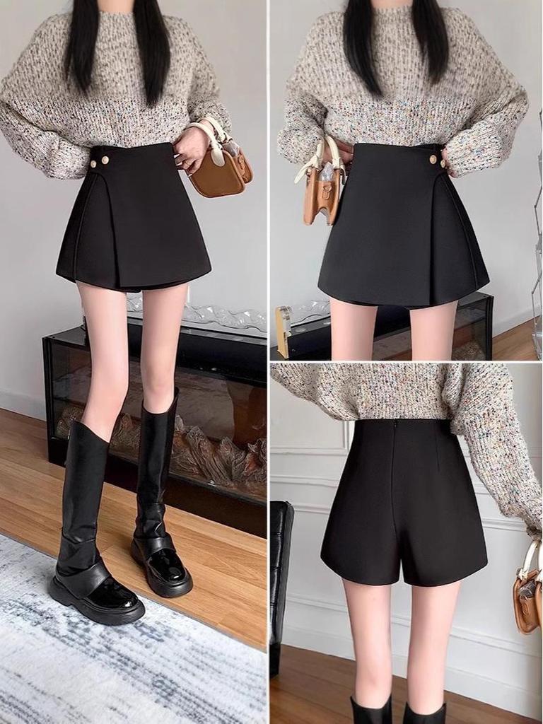 Women's High Waist Black Irregular A-Line Skirt - 2024 Autumn/Winter Trend