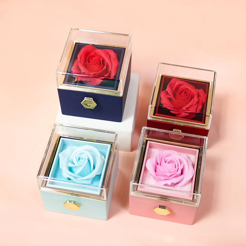 Valentine's Day Preserved Rose & Jewelry Gift Box with Soap Flowers and Necklace