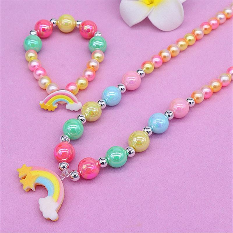 2/6pcs/set Children Necklace Bracelet Set Cute Unicorn Rainbow Necklace Bracelet For Little Girls Zircon Set Wholesale