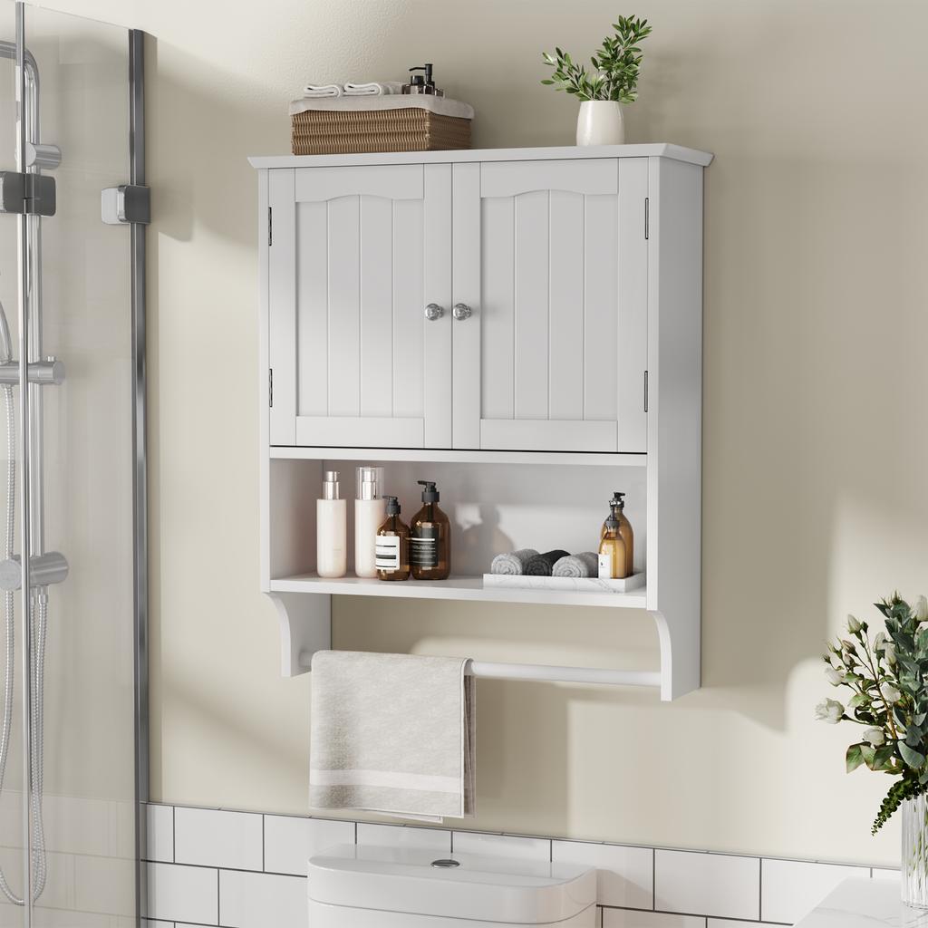 Mobile da Bagno Bianco Porta Asciugamani da Parete, Armadietto Medico da Bagno con 2 Ripiani Regolabili, Adatto per Lavanderia, Cucina, Bagno