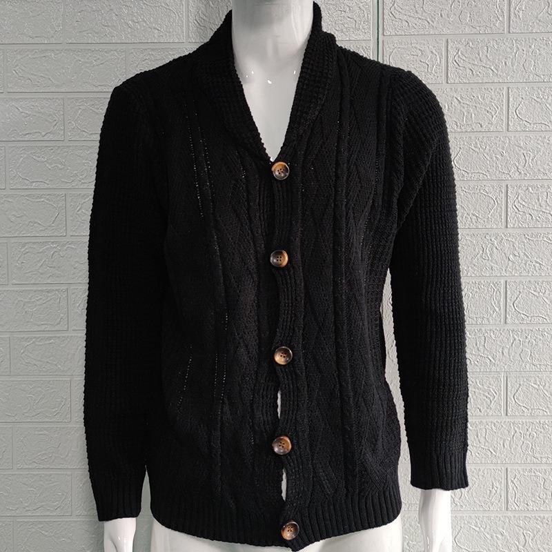 Men's Solid Color Button-Up Long Sleeve Knitted Sweater