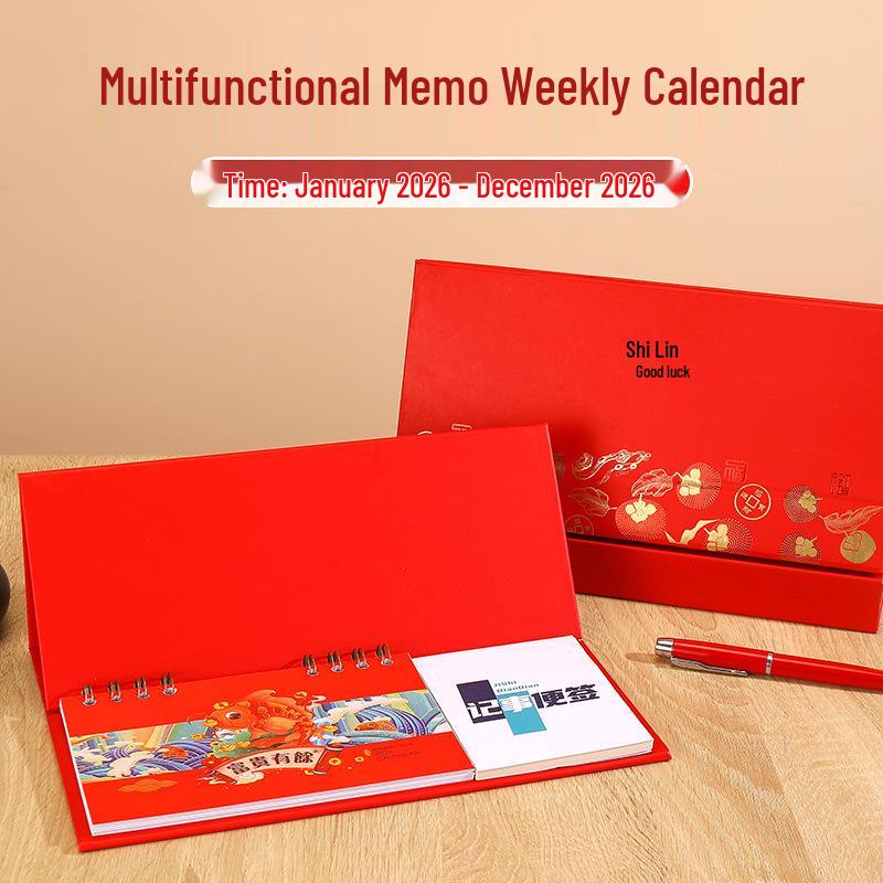 2026 Year of the Horse: Chinese Festive Desk Calendar - Weekly & Monthly Memo Planner