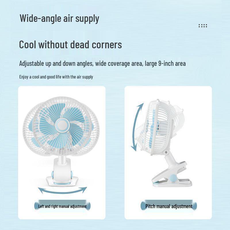 Silent USB Rechargeable Clip-on Desk Fan with Strong Wind for Dorms, Bedside & Office
