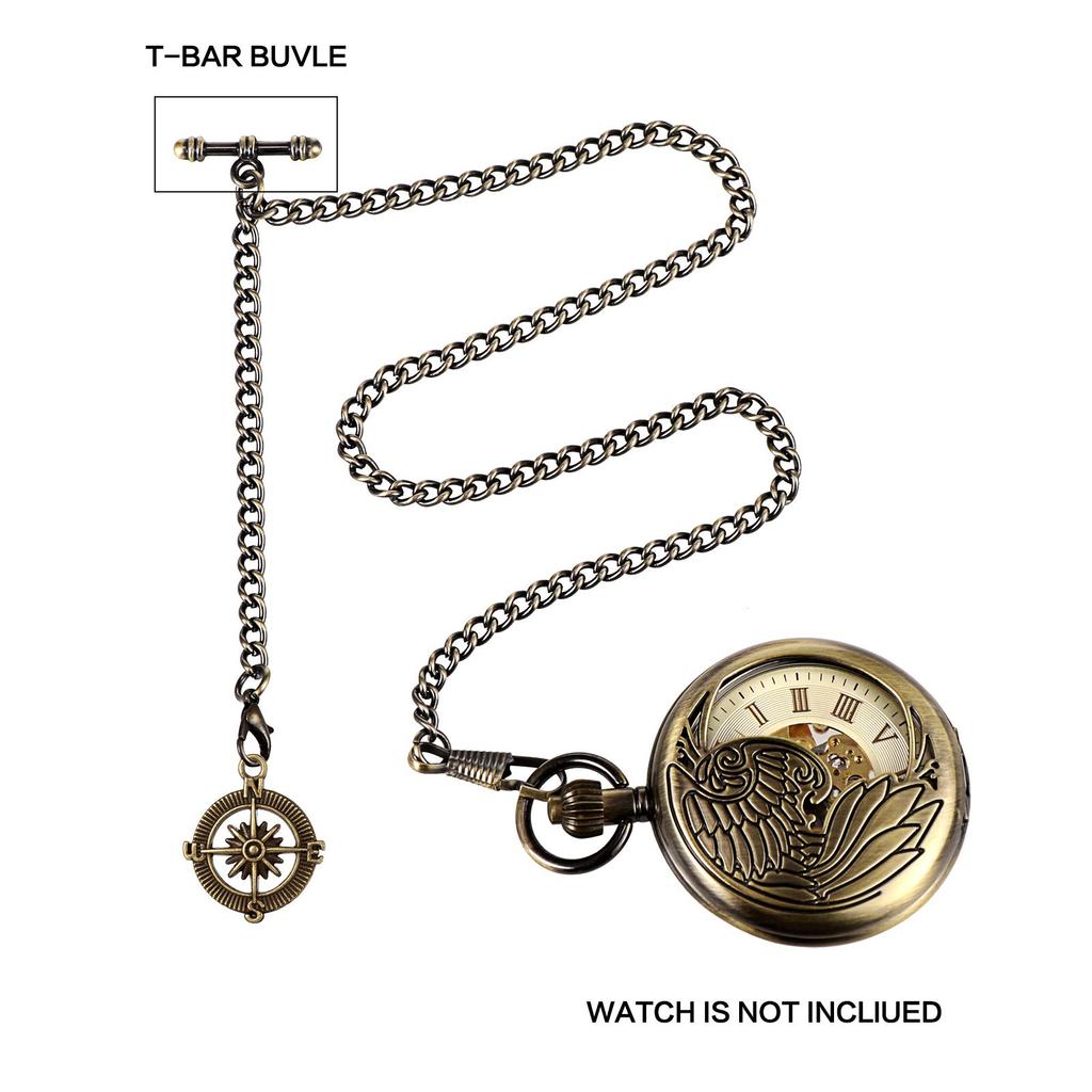 TREEWETO Zakhorlogeketting Albertketting met 2 Haken en Kompas Hanger Heren