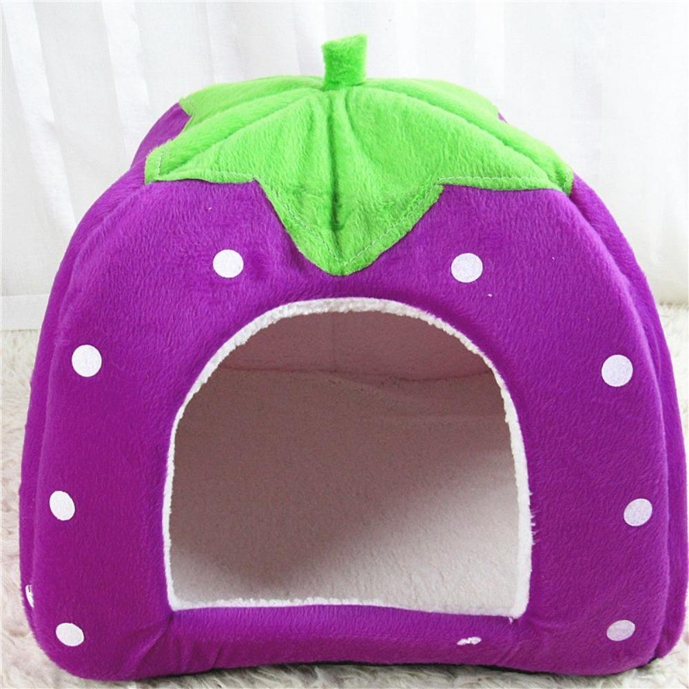 Strawberry Winter Pet House with Cushion Pet Bed Removable Foldable Pet Bed Small and Medium Pet