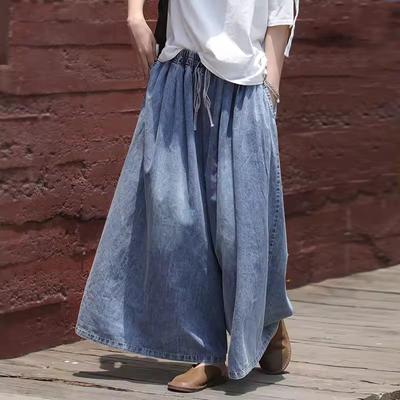 Jeans da donna vintage lavati e rovinati, con elastico in vita, allacciati, pantaloni casual larghi e alla moda, versatili e semplici, pantaloni da donna