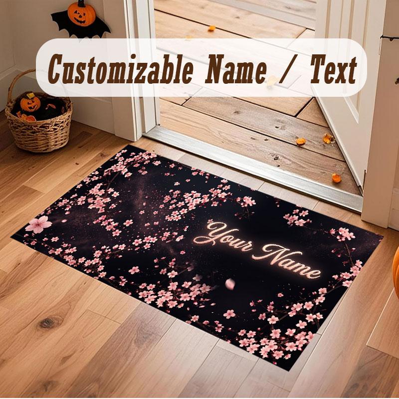 Floral Garden Theme Crystal Velvet Floor Rug Personalized Custom Name Text Warm Carpet Home Decoration
