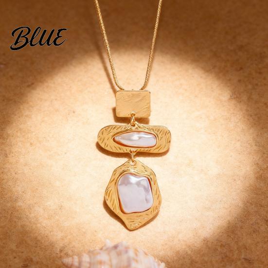 Faux Pearl Earrings Jewelry Set Metallic Texture Double-Layered Necklace