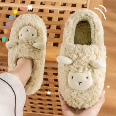 Pantofole Carine d'Inverno con Agnello Donna Tacco a Borsa Fondo Spesso Cartone Animato Peluche Fondo Piatto Morbide Comode Fondo Spesso Scarpe di Cotone Uomo