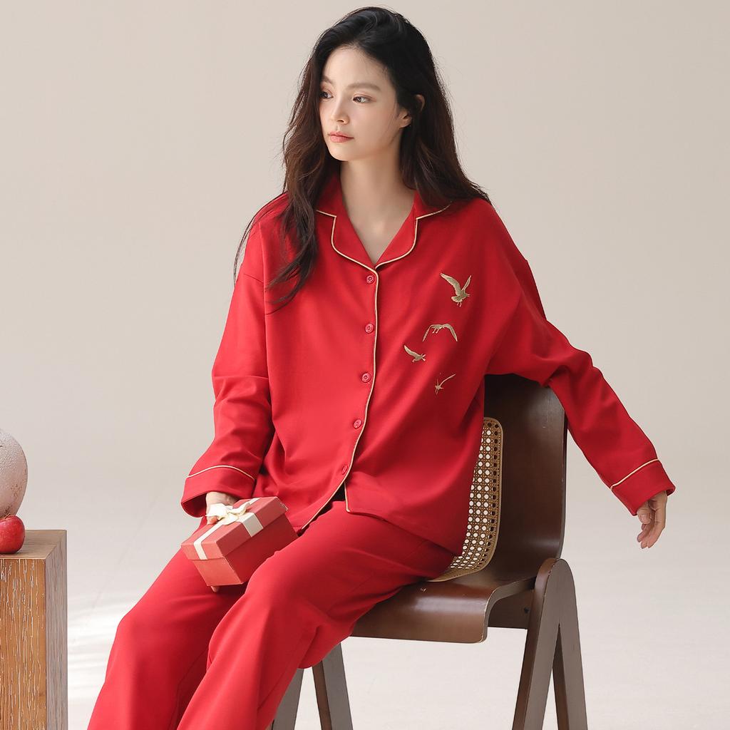 Pajamas women's spring and autumn pure cotton long-sleeved autumn high-end new pull-frame cotton thin autumn and winter women's loungewear set