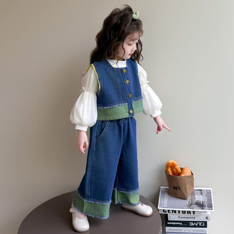 

Toddler Girl 2025 Spring/Autumn Vest & Denim Pants Set 140 cm