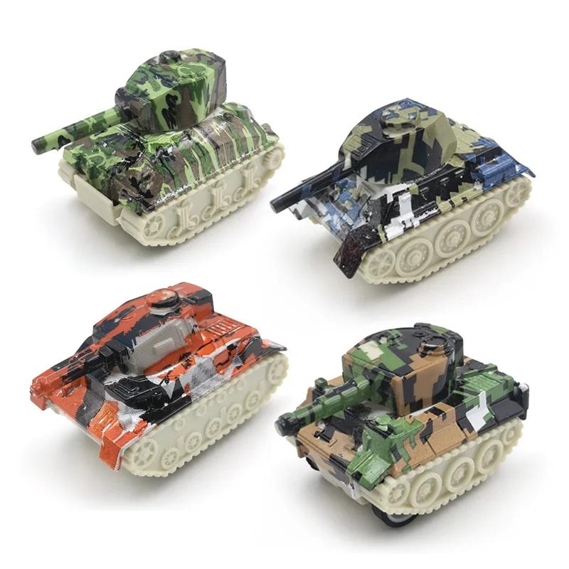 4 Stück Mini-Legierungs-Panzer-Set 6 cm Rückziehbarer Fahrzeugmodell-Spielzeug Metall-Camouflage-Panzer-Ornamente Dekoration Spielzeug für Kinder Geschenk