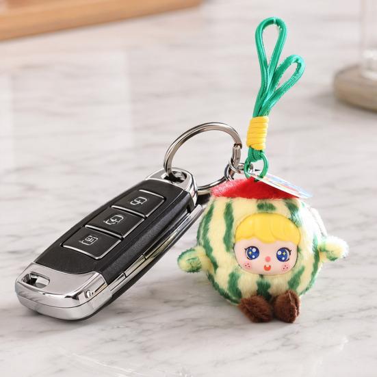 Cute Vinyl Fruit Doll Plush Keychain, Small Kawaii Stuffed Animal Pendant for Bag Backpack Purse, Soft Cartoon Key Ring Charm, Gift for Girls
