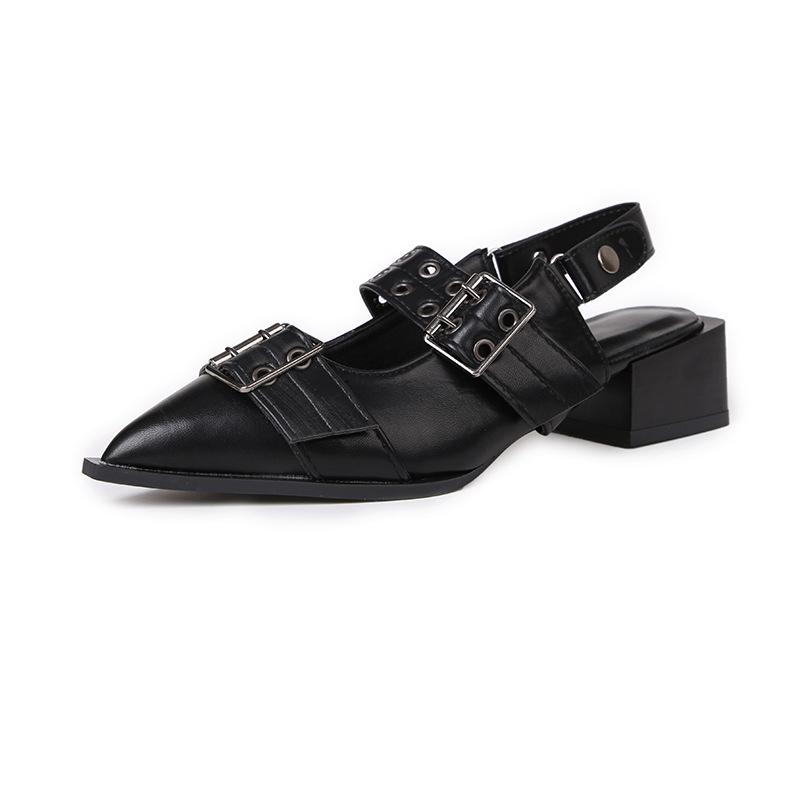 

Французские туфли Мэри Джейн с острым носком высокого класса женские весна-лето 2025 новая маленькая кожаная обувь ретро толстый каблук одинарная обувь женская 34 чёрный